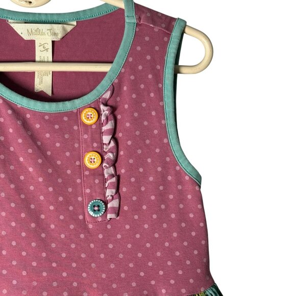 Matilda Jane Girls Sleeveless Floral Dress With Polka Dot Apples trim size 6 - Picture 5 of 7